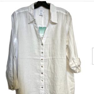 Sigrid Olsen Linen Button Shirt White Size Medium washable linen NWT